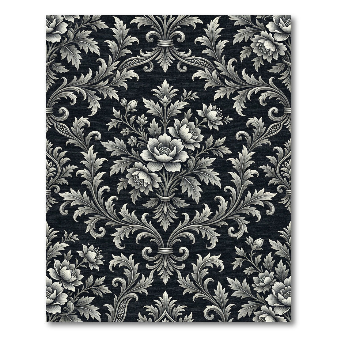 Ornate Black Floral Swirl Accents Rug