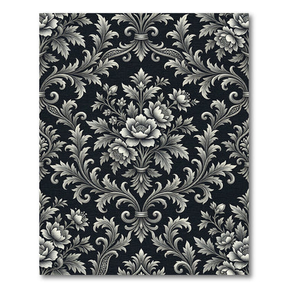 Ornate Black Floral Swirl Accents Rug
