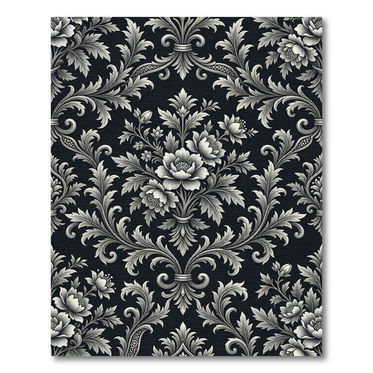 Ornate Black Floral Swirl Accents Rug
