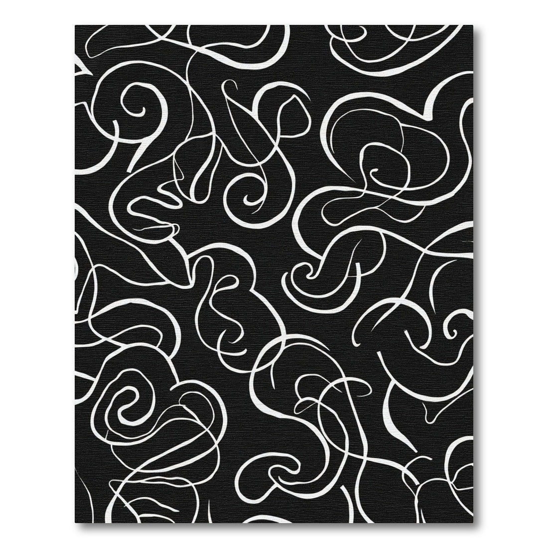 Black White Abstract Swirl Line Rug