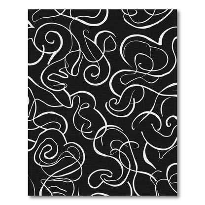 Black White Abstract Swirl Line Rug