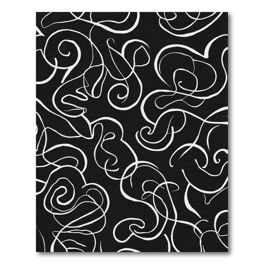 Black White Abstract Swirl Line Rug