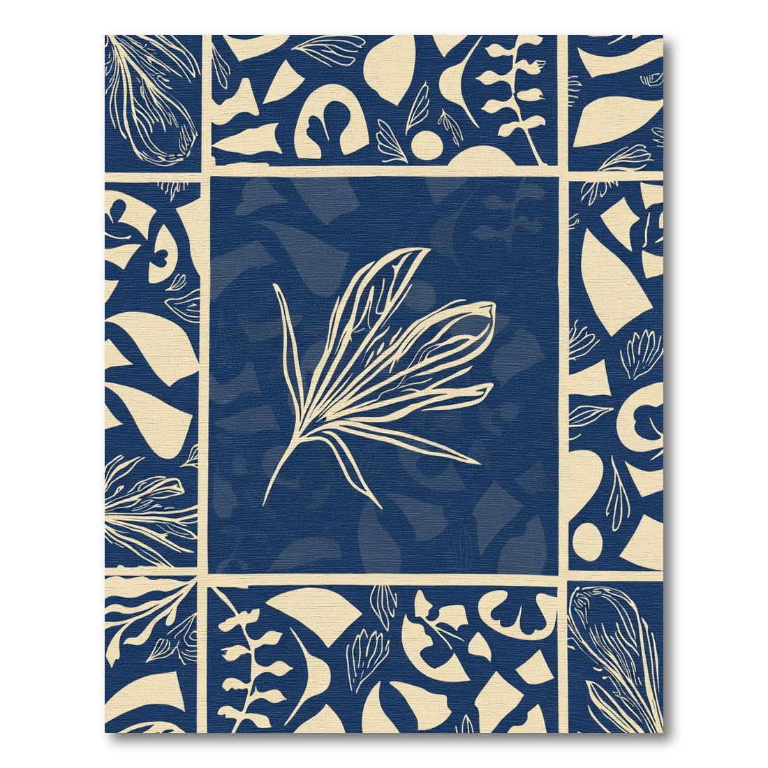 Navy Cream Botanical Leaf Medallion Rug