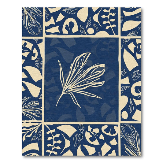 Navy Cream Botanical Leaf Medallion Rug