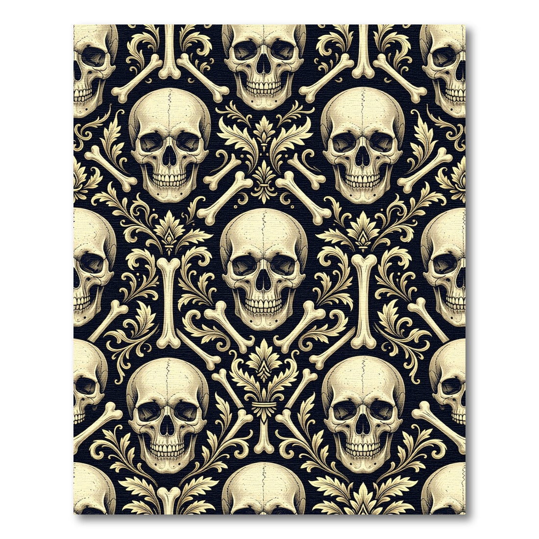 Gothic Cream Skull Damask Onyx Rug