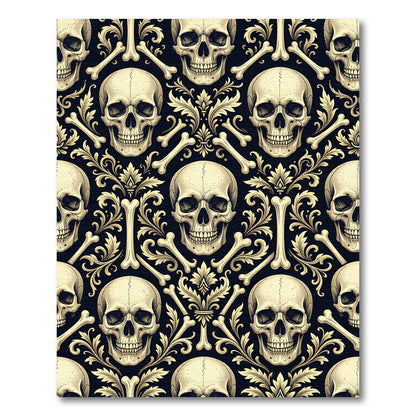 Gothic Cream Skull Damask Onyx Rug