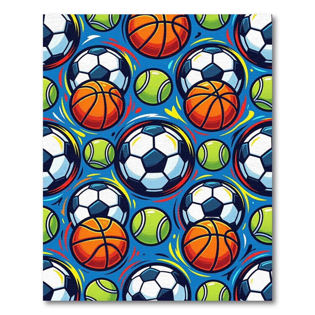 Vibrant Basketball Soccer Tennis Balls Rug