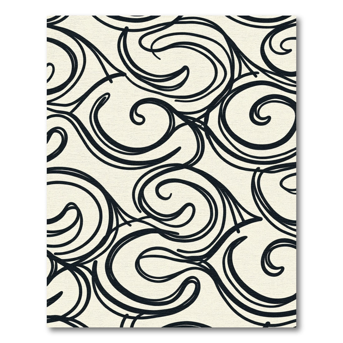 Black Cream Swirl Vine Art Rug
