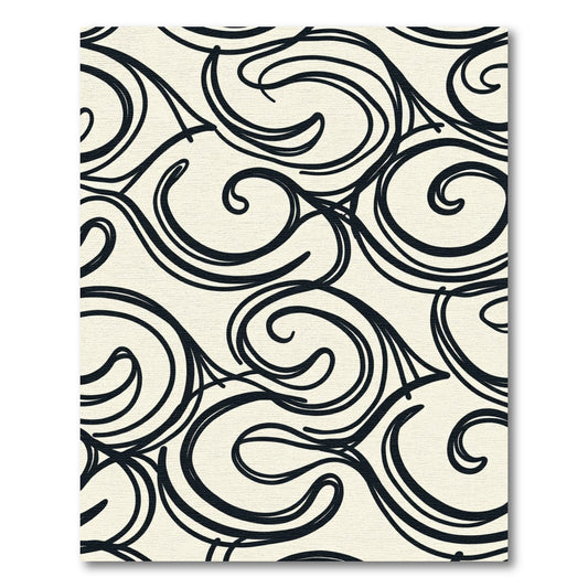 Black Cream Swirl Vine Art Rug