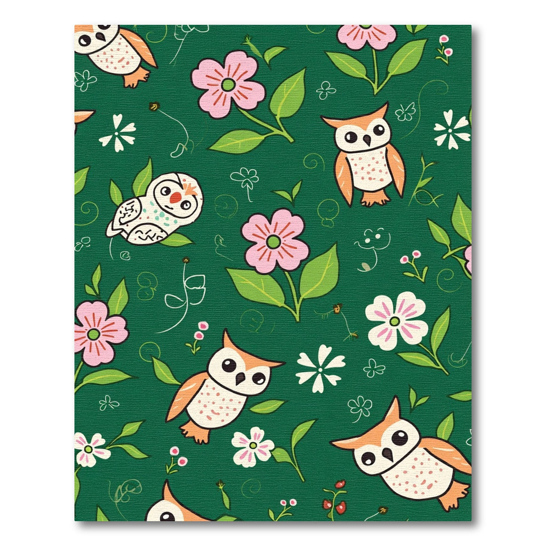 Whimsical Owl Floral Garden Pattern Rug