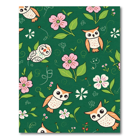 Whimsical Owl Floral Garden Pattern Rug