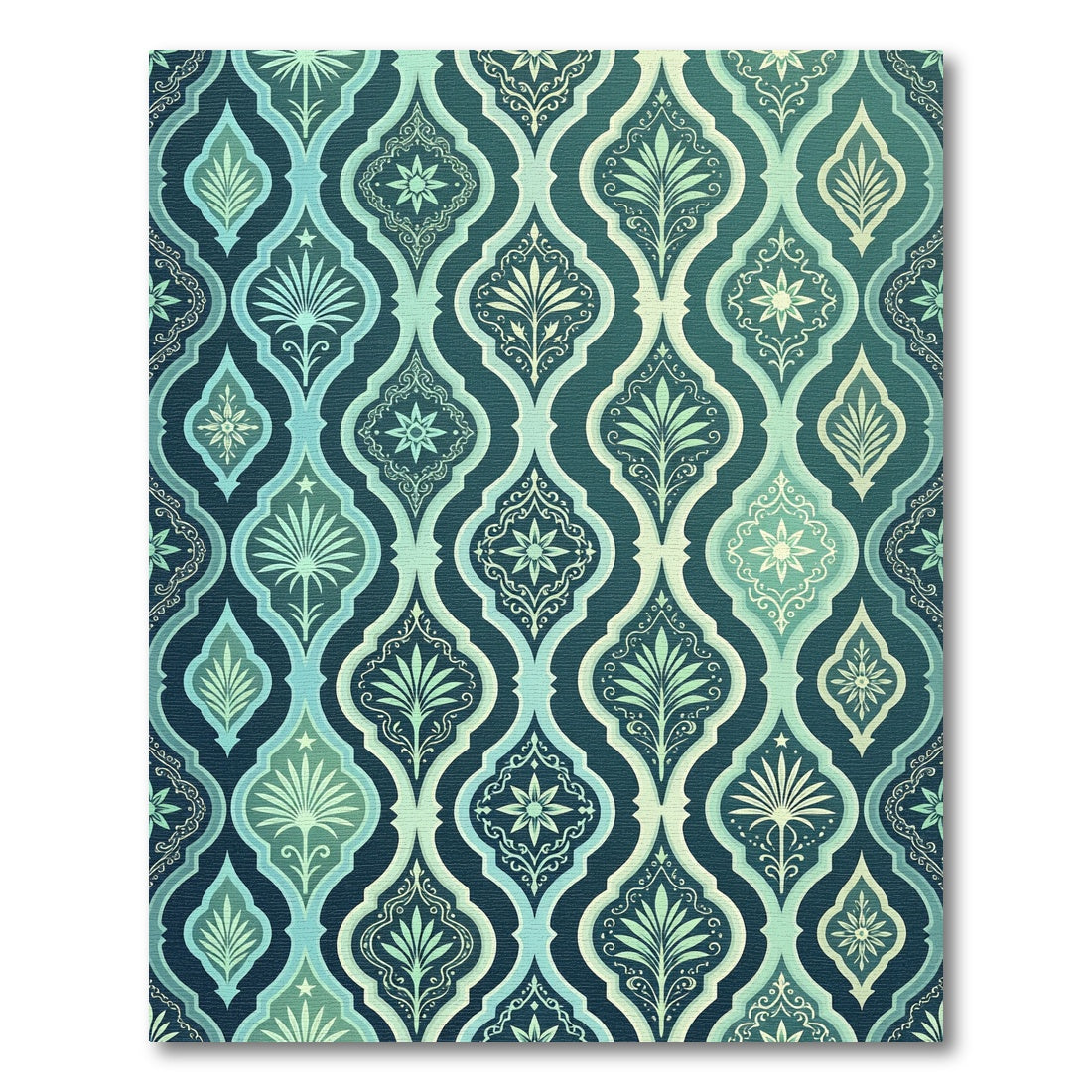 Elegant Teal Damask Ogee Botanical Tile Rug