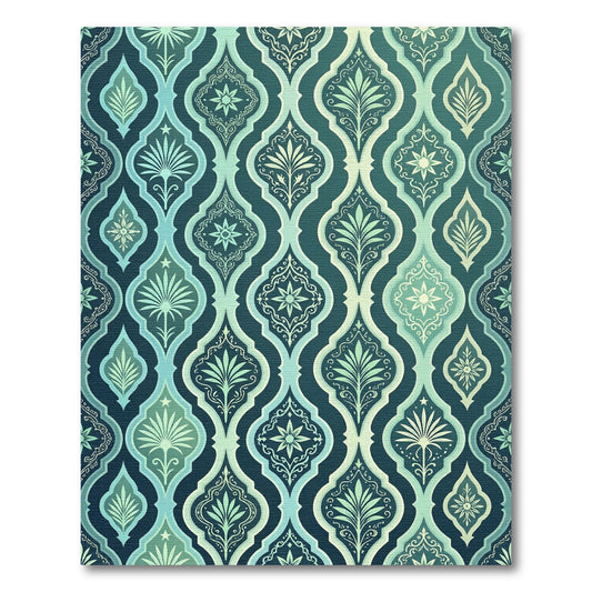 Elegant Teal Damask Ogee Botanical Tile Rug