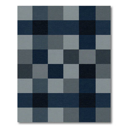 Modern Navy and Charcoal Checkered Grid Rug