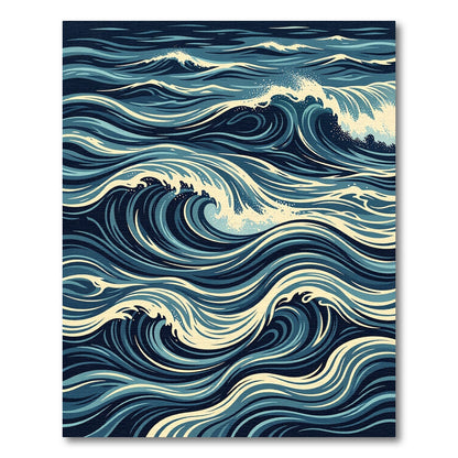 Deep Blue Abstract Ocean Waves Rug