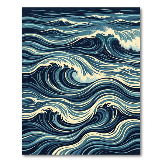 Deep Blue Abstract Ocean Waves Rug