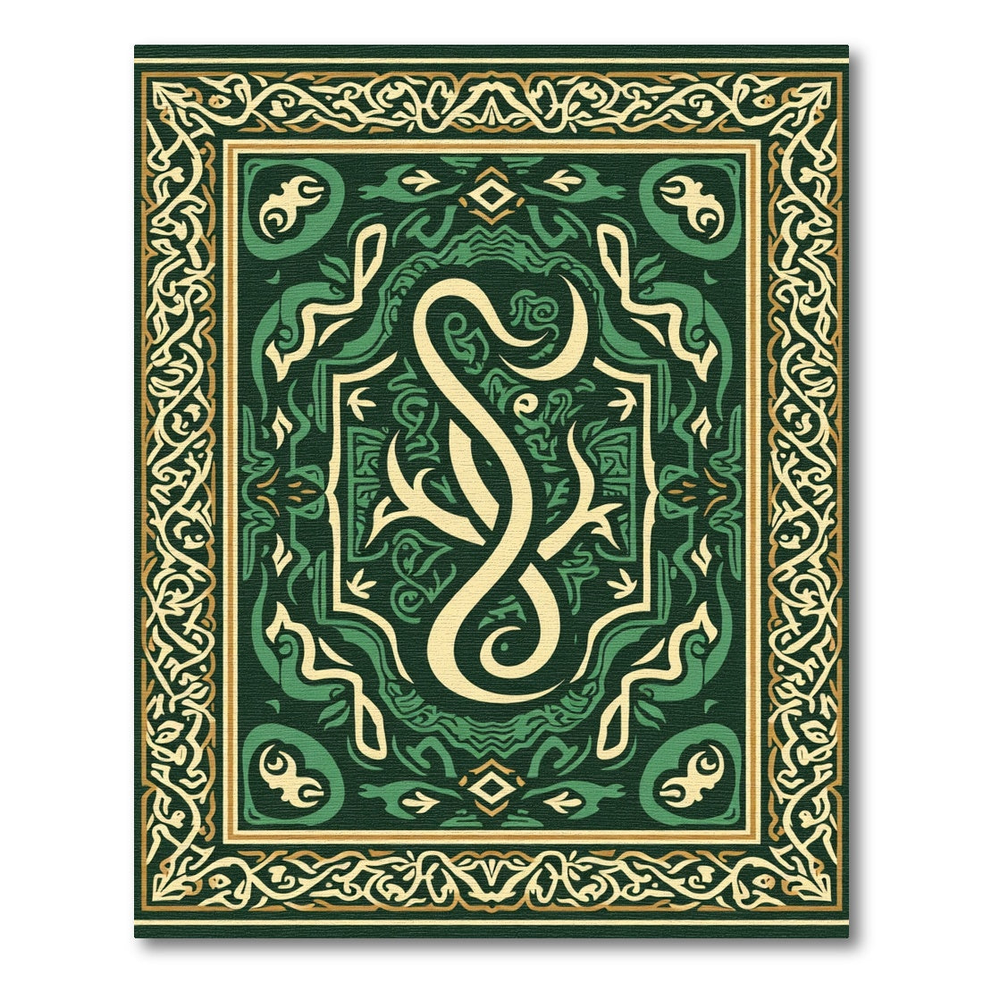 Dark Green Ivory Celtic Knot Rug