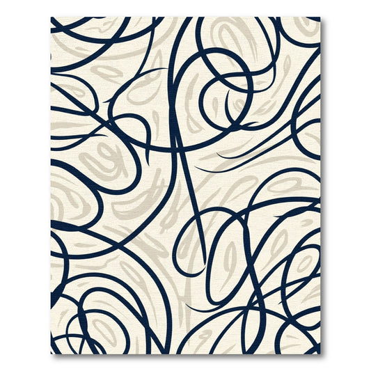 Dark Blue Swirl Cream Abstract Rug