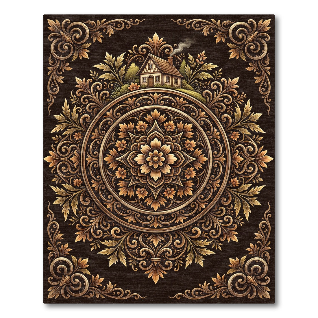 Ornate Golden Manor Medallion Rug