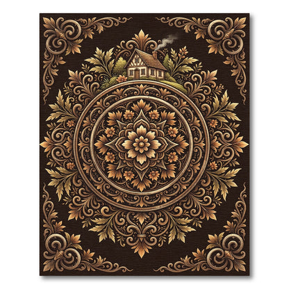 Ornate Golden Manor Medallion Rug