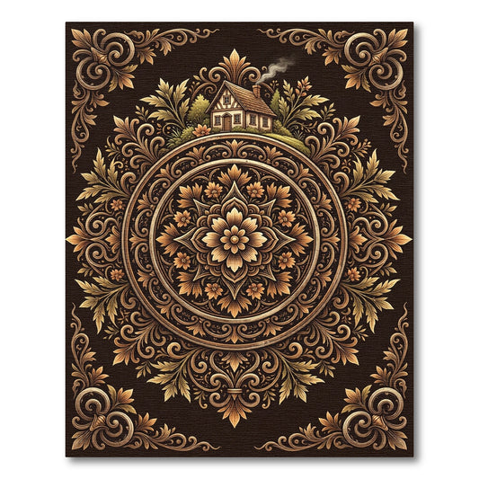 Ornate Golden Manor Medallion Rug