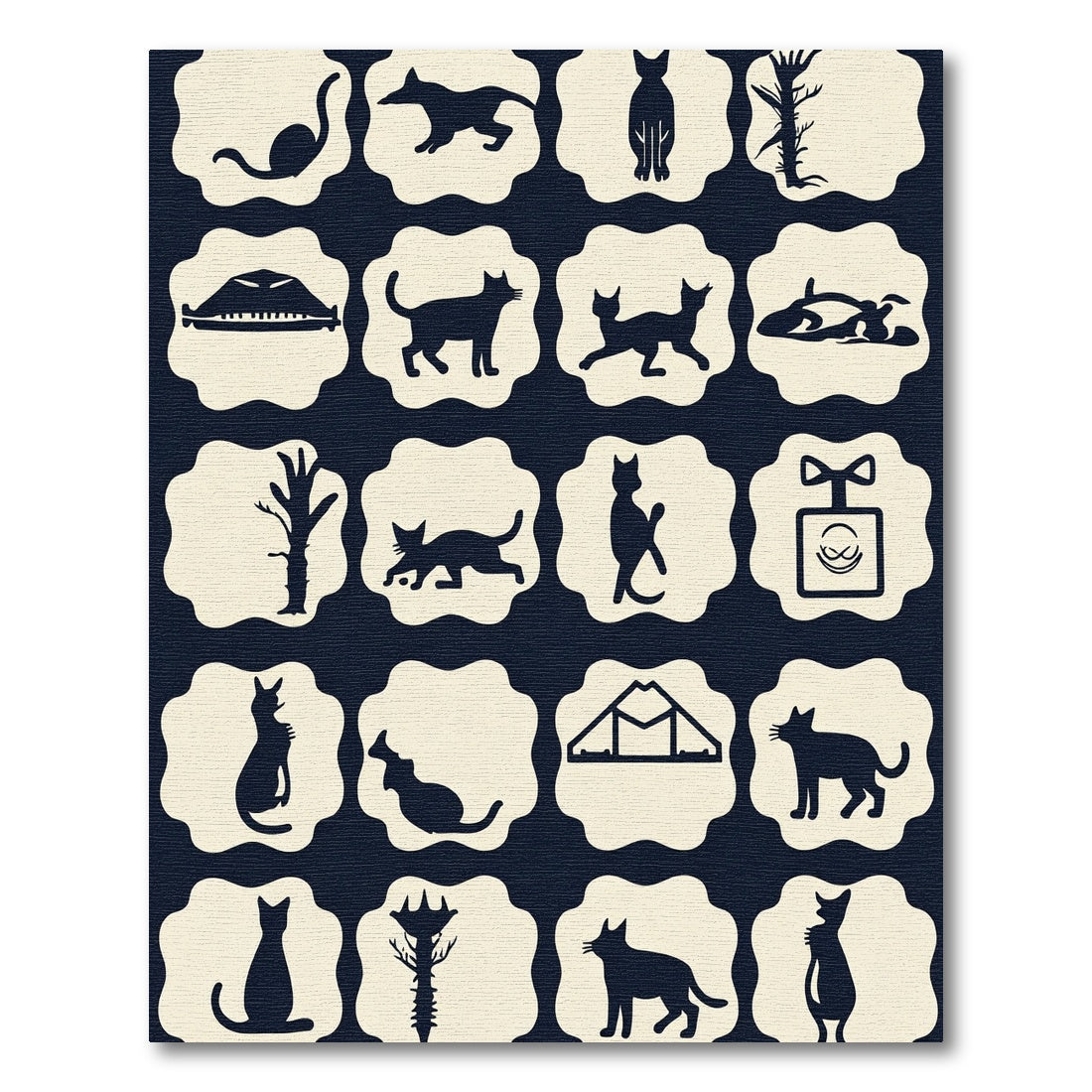 Dark Blue Feline Silhouette Collection Rug