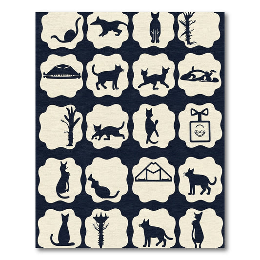 Dark Blue Feline Silhouette Collection Rug