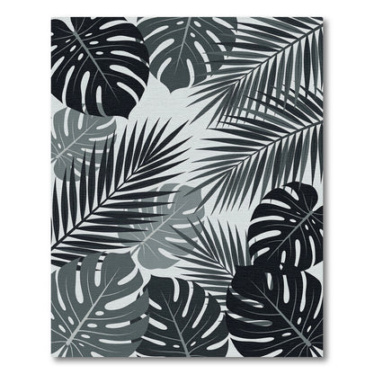 Monstera Palm Leaf Charcoal Gray Rug