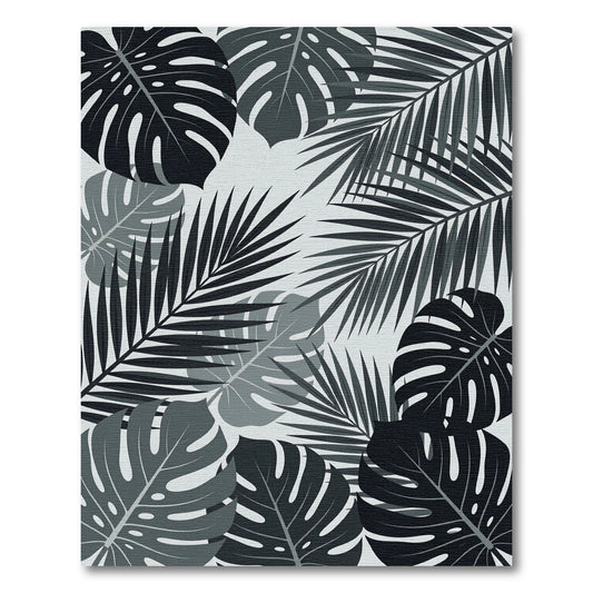 Monstera Palm Leaf Charcoal Gray Rug