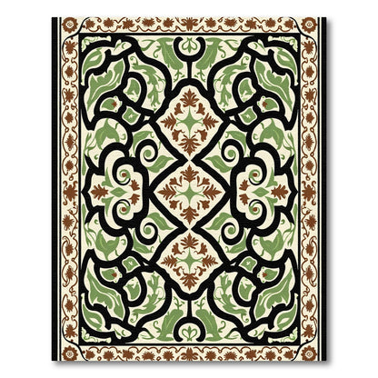 Cream Brown Green Scrollwork Medallion Rug