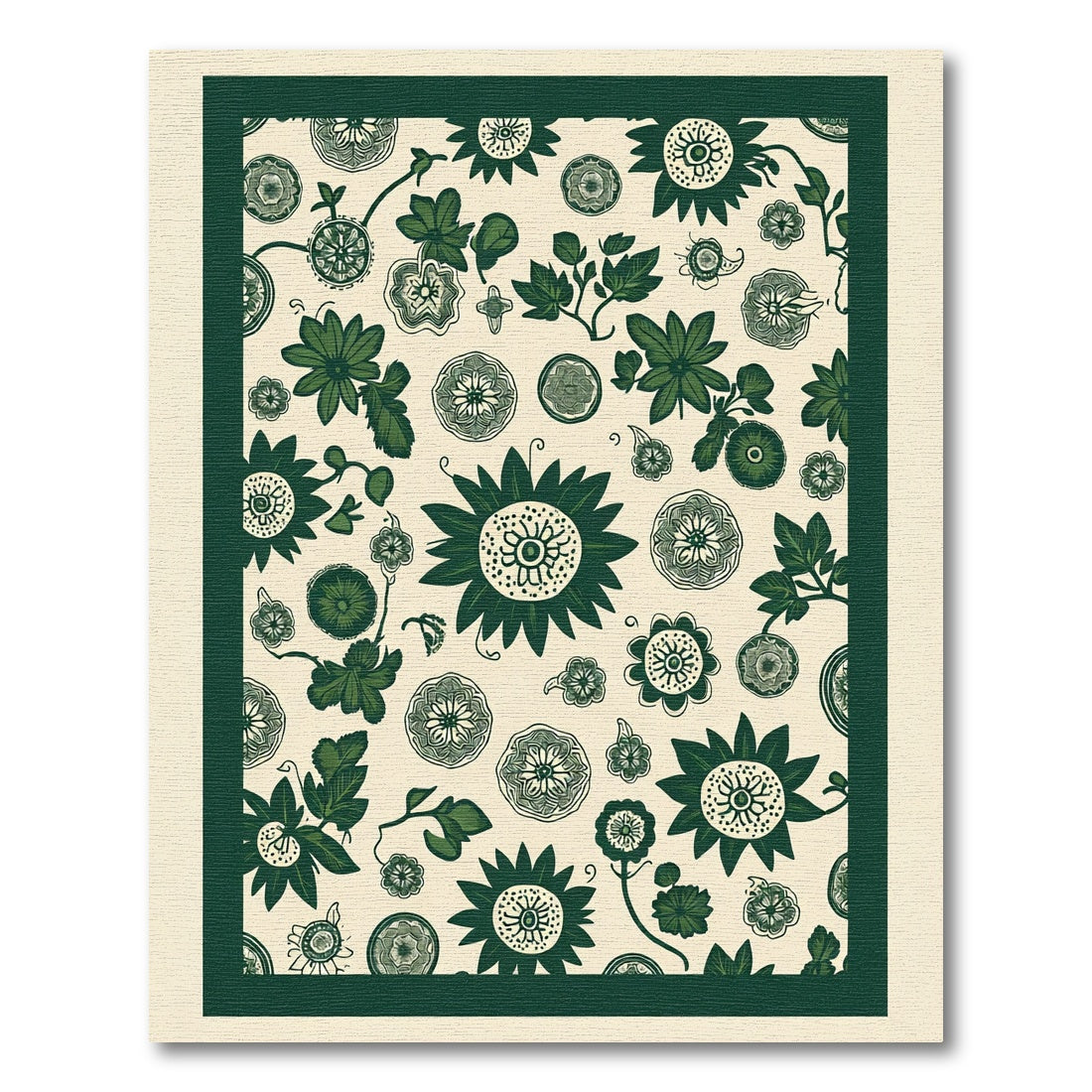Dark Green Floral Bloom Collage Rug