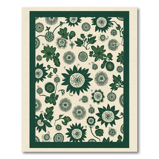 Dark Green Floral Bloom Collage Rug
