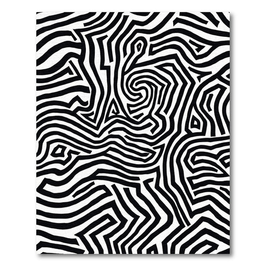 Black and White Abstract Maze Lines Rug