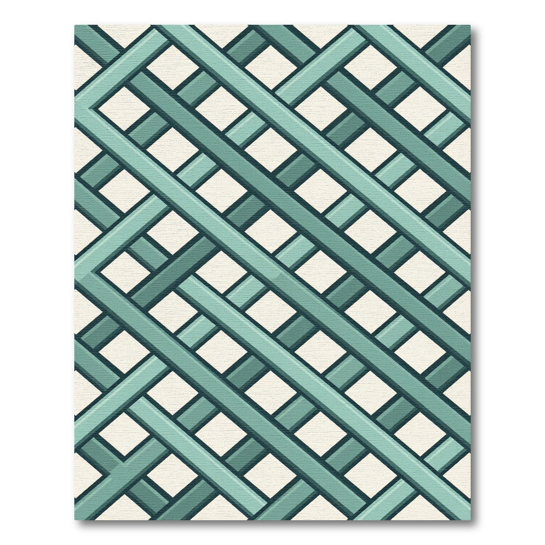 Teal Mint Interwoven Diagonal Grid Rug