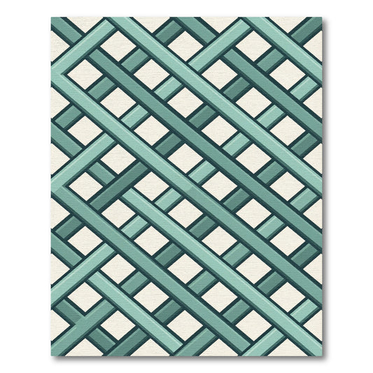 Teal Mint Interwoven Diagonal Grid Rug