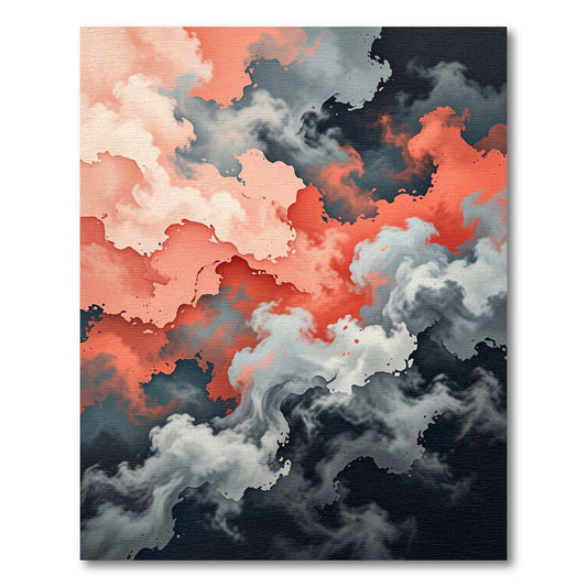 Coral Gray Abstract Cloud Formation Rug
