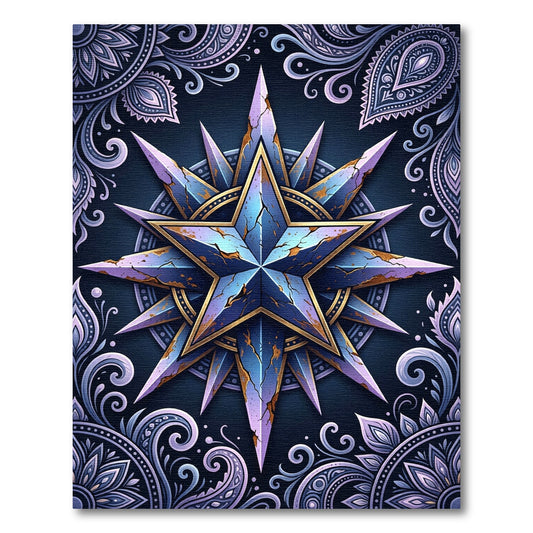 Ornate Blue Fiery Star Mandala Rug
