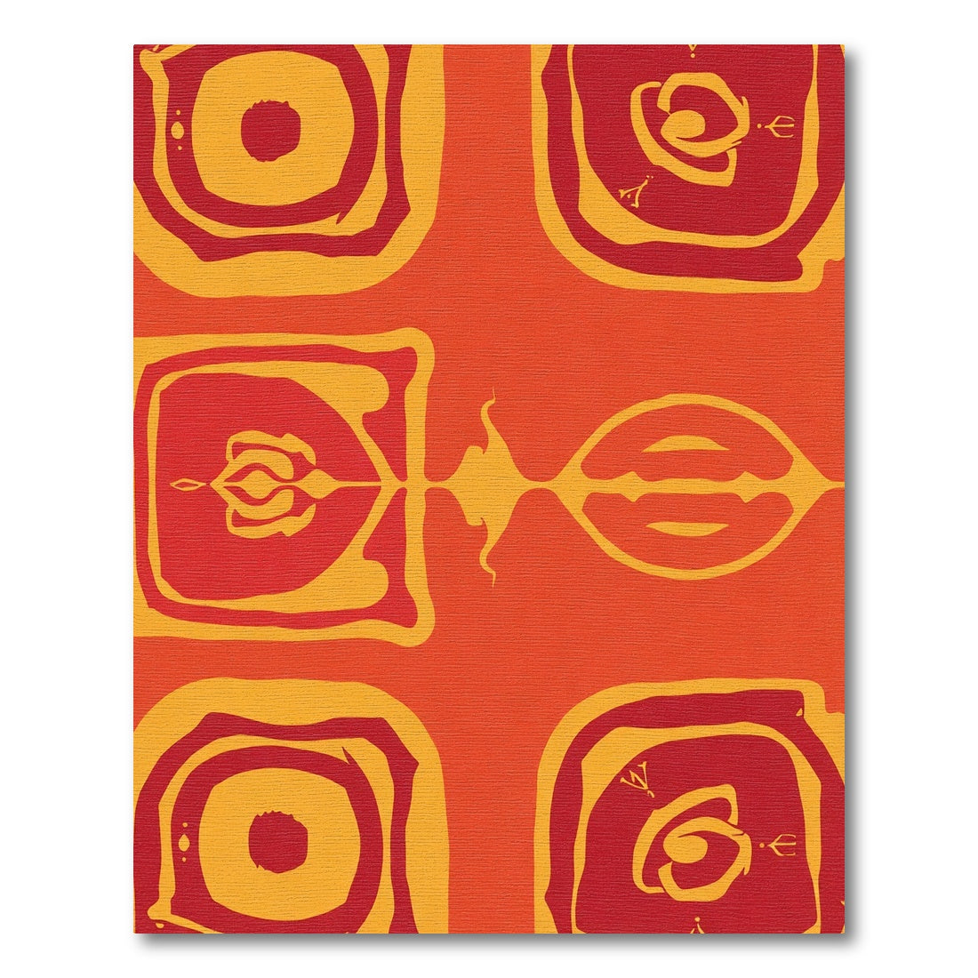 Bold Orange Red Abstract Contemporary Squares Rug