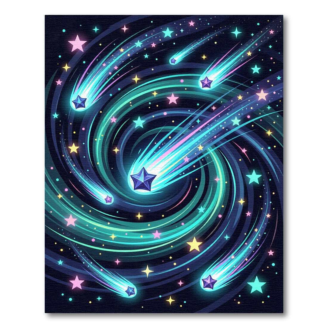 Swirling Neon Shooting Stars Galaxy Rug