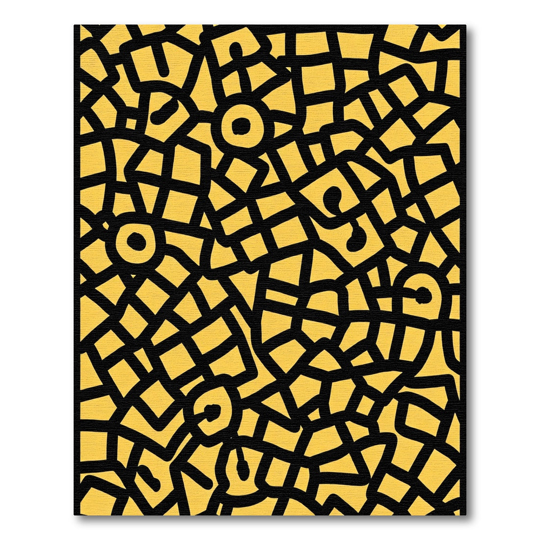 Bold Yellow Organic Grid Medallion Rug
