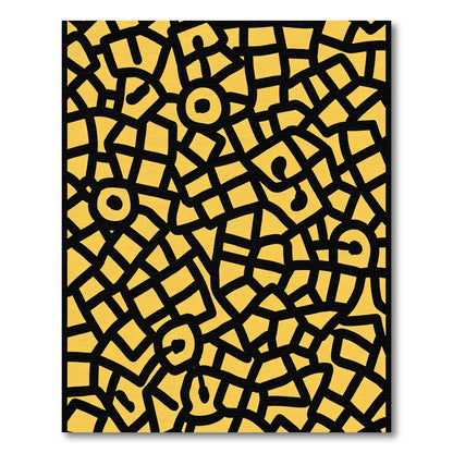 Bold Yellow Organic Grid Medallion Rug