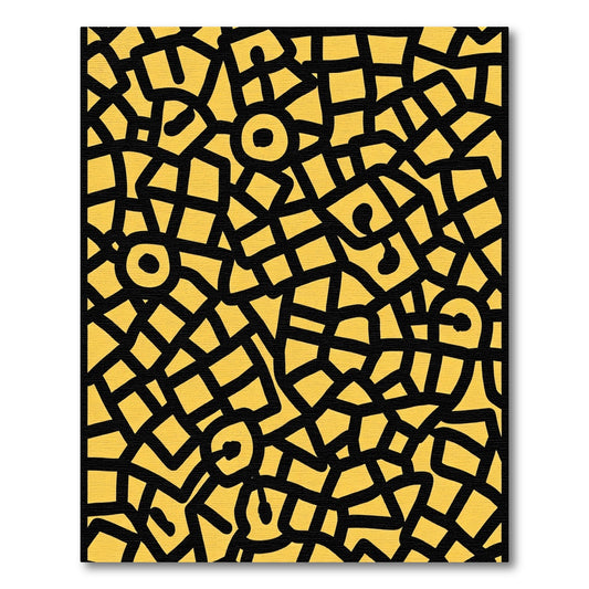 Bold Yellow Organic Grid Medallion Rug
