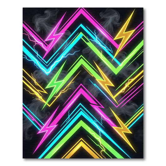 Electric Neon Lightning Bolt Chevron Art Rug