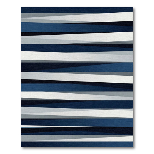 Modern Navy White Layered Stripe Rug