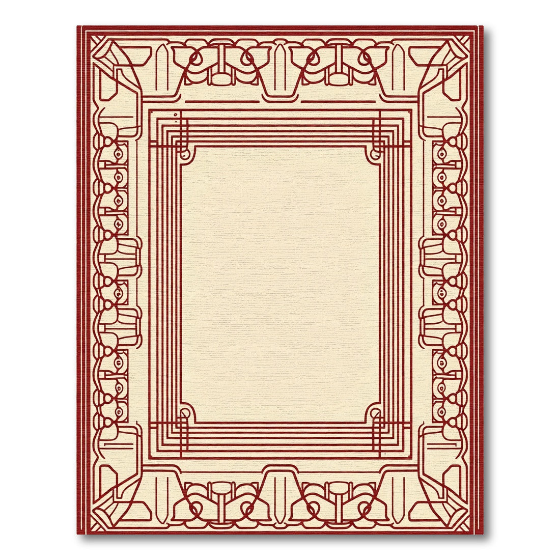 Regal Crimson Geometric Border Rug
