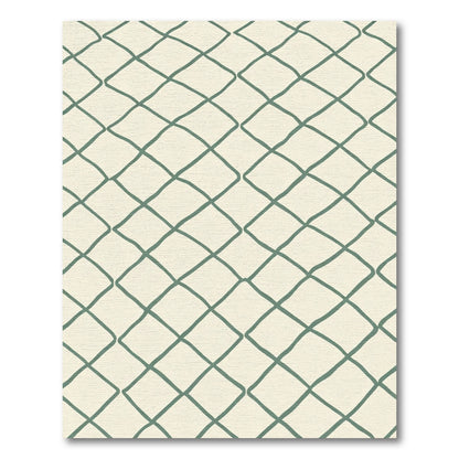 Cream And Teal Diamond Chain Rug