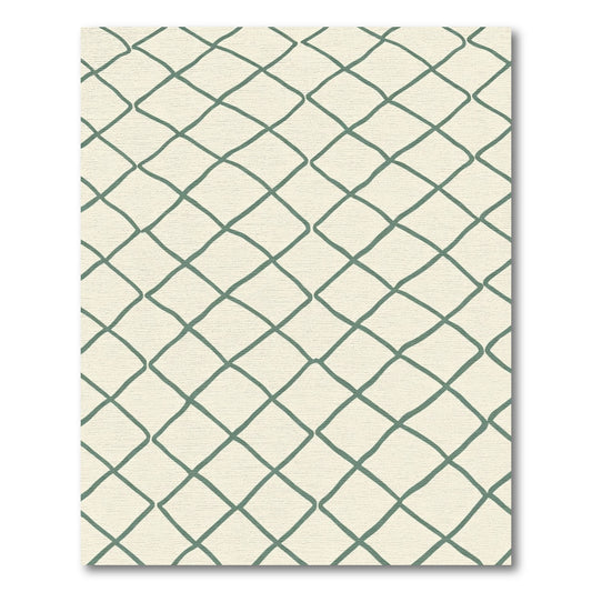 Cream And Teal Diamond Chain Rug