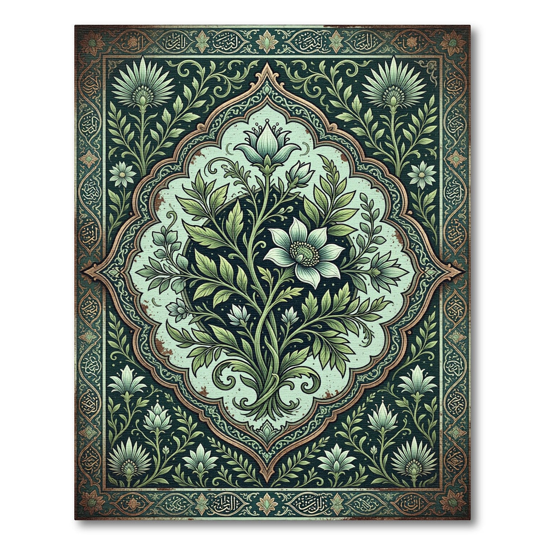Elegant Sage Floral Medallion Illustration Rug