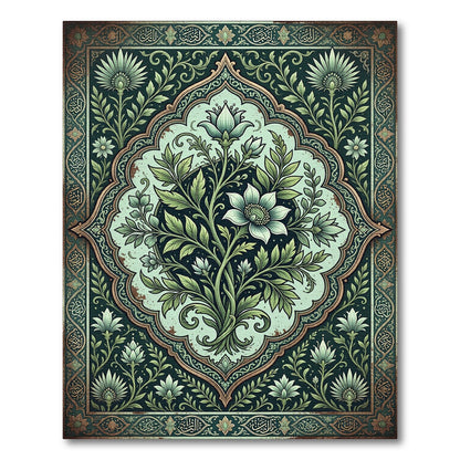 Elegant Sage Floral Medallion Illustration Rug
