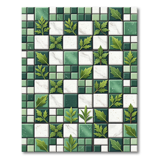 Emerald Leaf Mosaic Square Rug